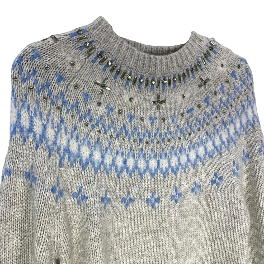 J. Crew Fair Isle Sweater Alpaca Merino Lambs Wool Crewneck Womens Sz XS Cream - Picture 4 of 13